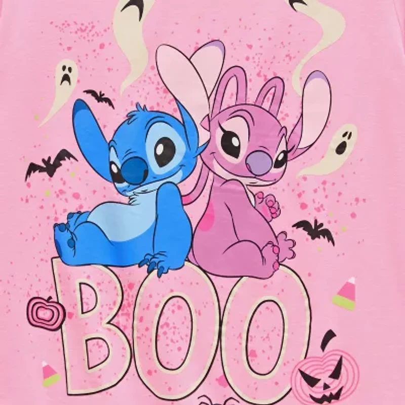 Disney Collection Little & Big Kid Girls Round Neck Short Sleeve Regular Fit Lilo Stitch Graphic T-Shirt