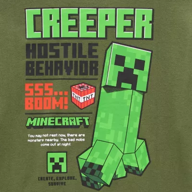 Little & Big Kid Boys Crew Neck Long Sleeve Regular Fit Minecraft Graphic T-Shirt