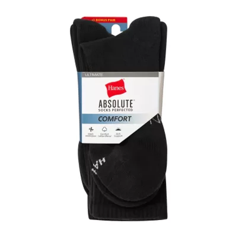Hanes® Men's Ultimate Absolute Comfort, 3+1 Bonus Pack Crew Socks