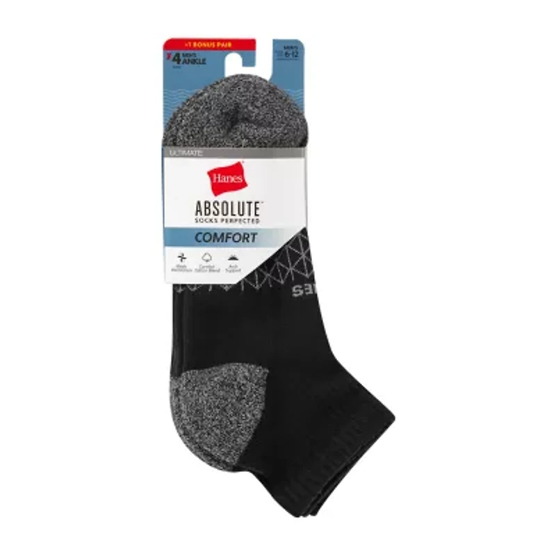 Hanes® Men's Ultimate Absolute Comfort, 3+1 Bonus Pack, Ankle Socks