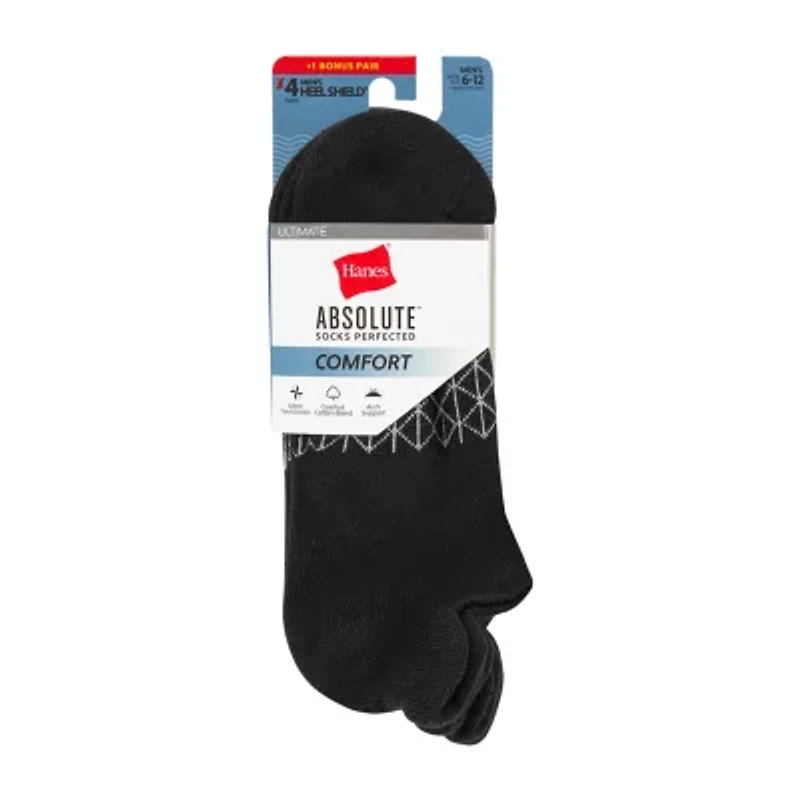 Hanes® Men's Ultimate Absolute Comfort, 3+1 Bonus Pack, No-Show Socks with Heel Shield