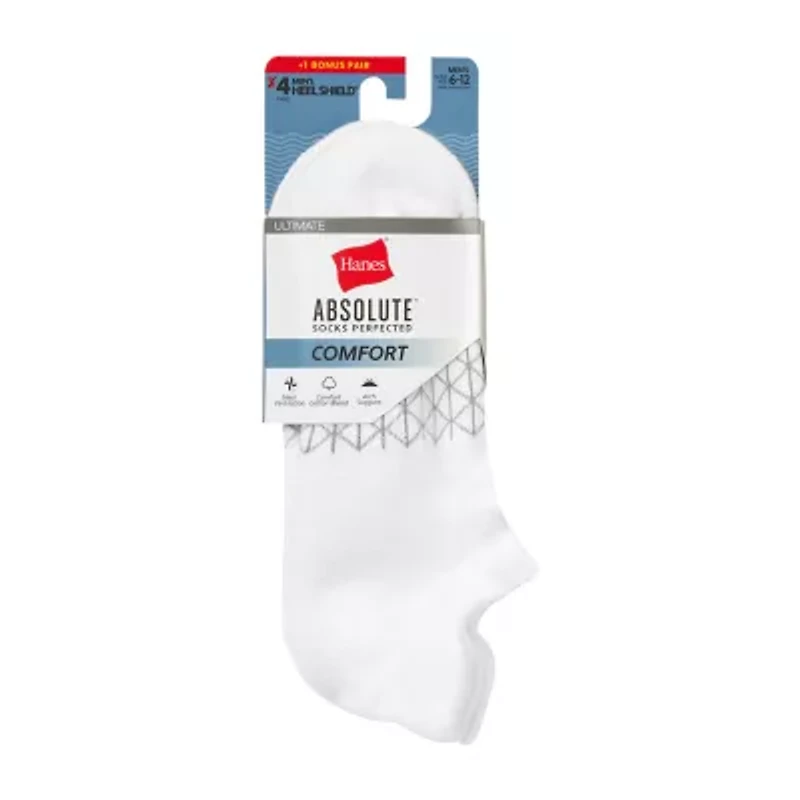 Hanes® Men's Ultimate Absolute Comfort, 3+1 Bonus Pack, No-Show Socks with Heel Shield
