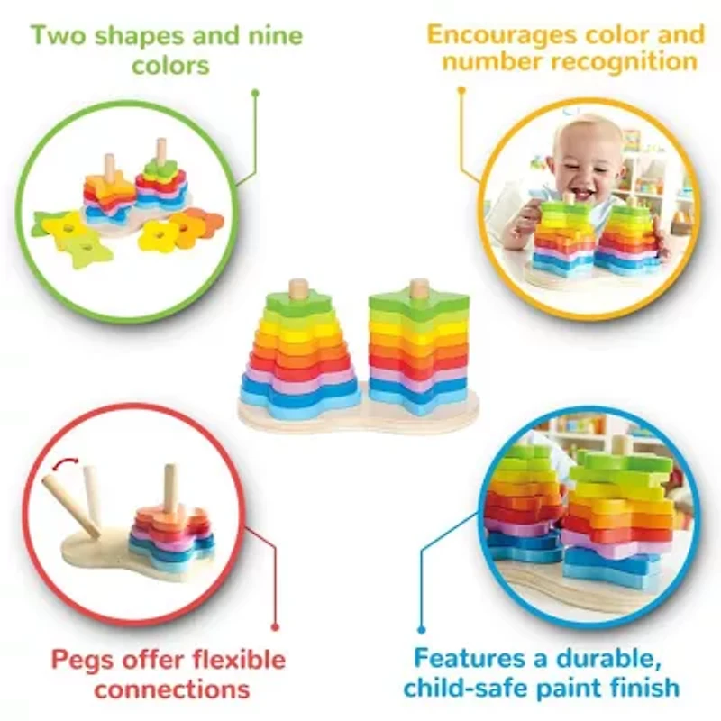 Hape: Double Rainbow Stacker - Wooden Ring Set Toy