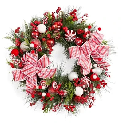 North Pole Trading Co. Red White Candy Wreath