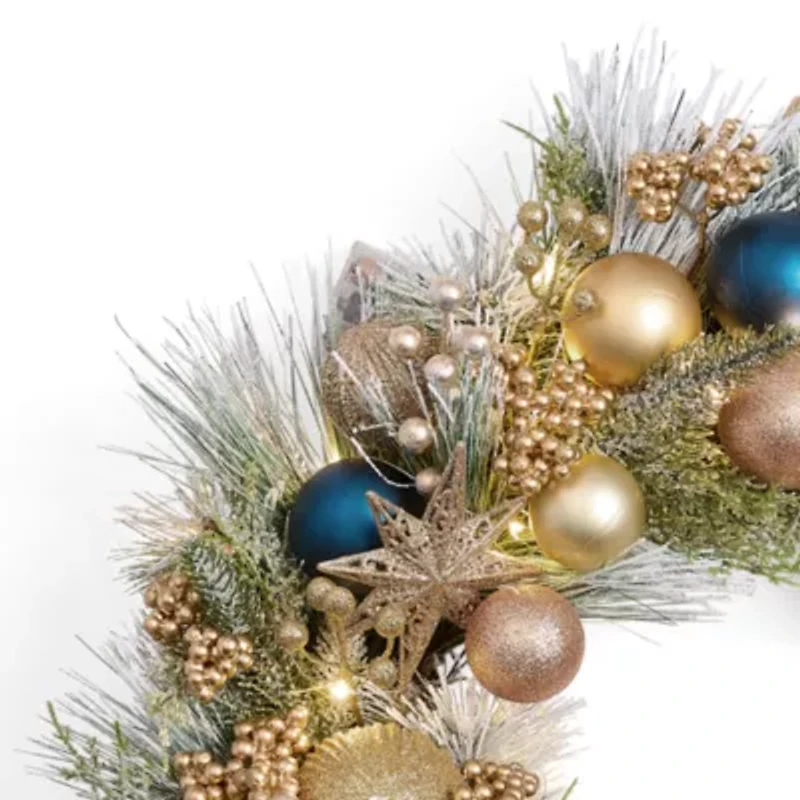 North Pole Trading Co. Gold And Navy North Star Wreath