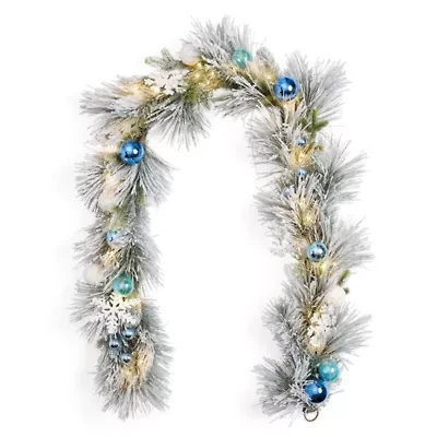 North Pole Trading Co. White Blue Christmas Indoor Garland