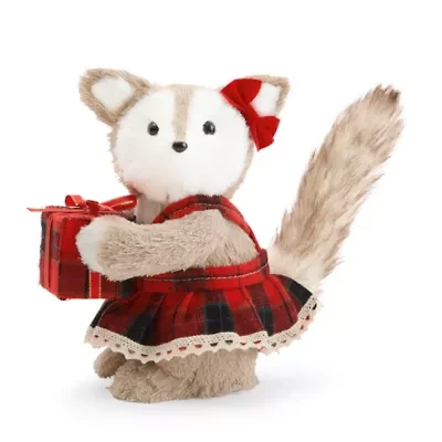 North Pole Trading Co. Sisal Girl Fox Christmas Tabletop Decor