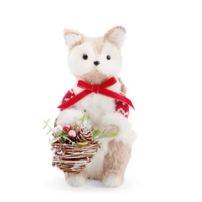North Pole Trading Co. Sisal Fox Christmas Tabletop Decor