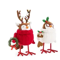North Pole Trading Co. Reindeer And Figgy Pudding Bird Set 2-pc. Christmas Tabletop Decor
