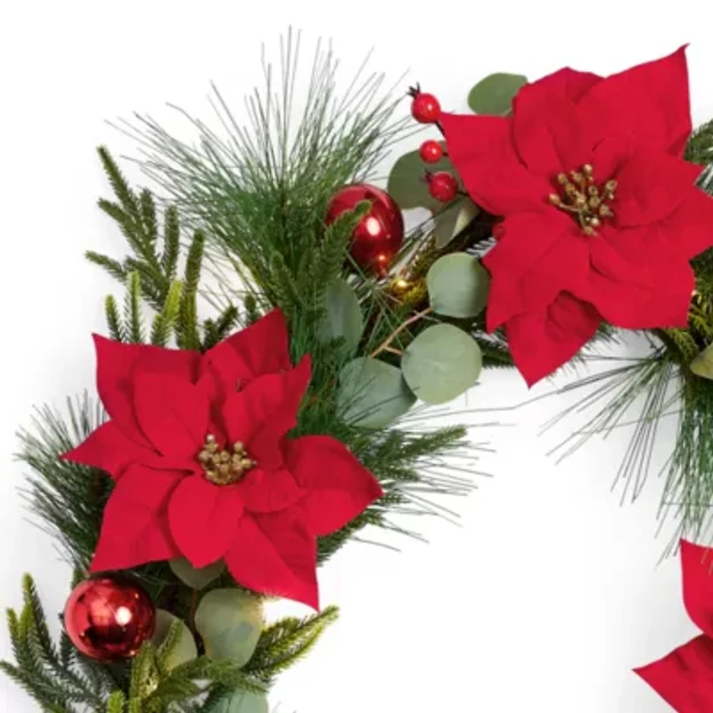 North Pole Trading Co. Red Poinsettia Christmas Indoor Garland