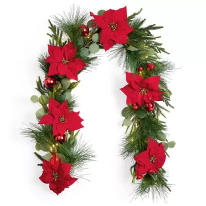 North Pole Trading Co. Red Poinsettia Christmas Indoor Garland
