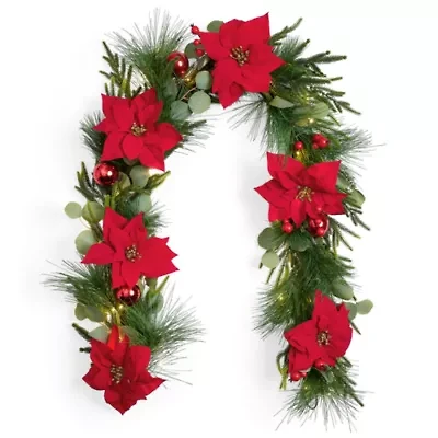 North Pole Trading Co. Red Poinsettia Christmas Indoor Garland