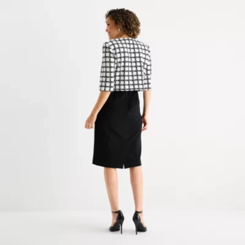 Maya Brooke Womens Pearl Trim Windowpane Jacket Dress