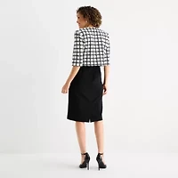 Maya Brooke Womens Pearl Trim Windowpane Jacket Dress