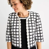 Maya Brooke Womens Pearl Trim Windowpane Jacket Dress