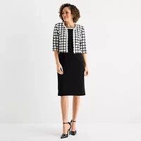 Maya Brooke Womens Pearl Trim Windowpane Jacket Dress