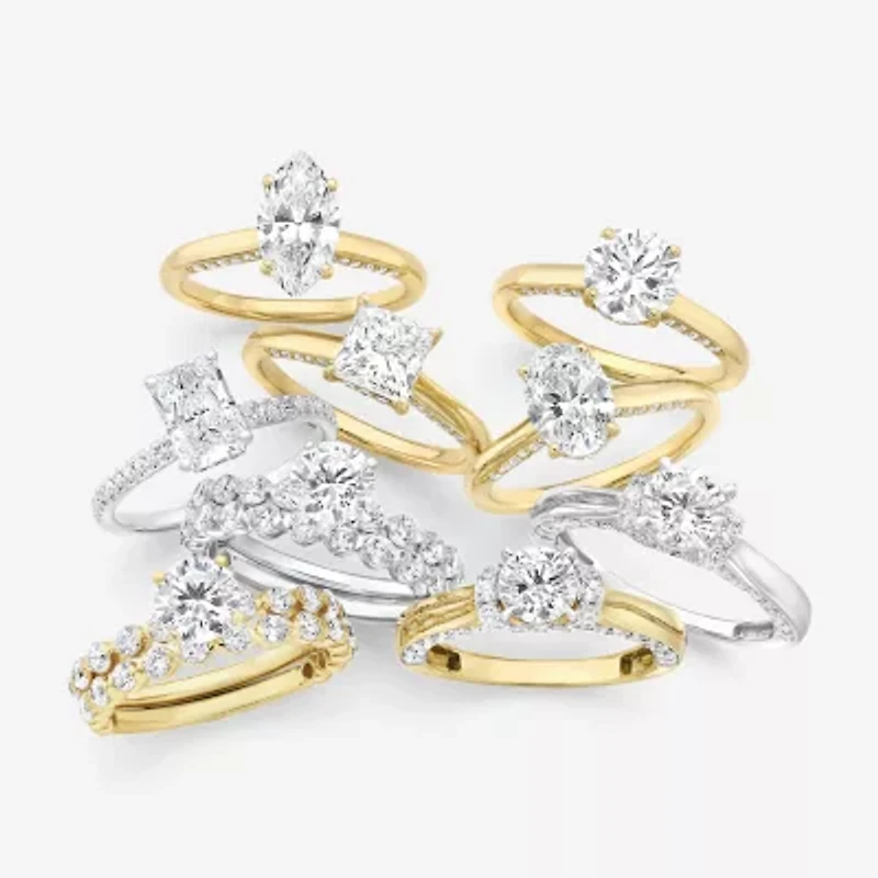 (G / Si2) Womens 1 1/3 CT. T.W. Lab Grown White Diamond 10K Gold Round Side Stone Engagement Ring