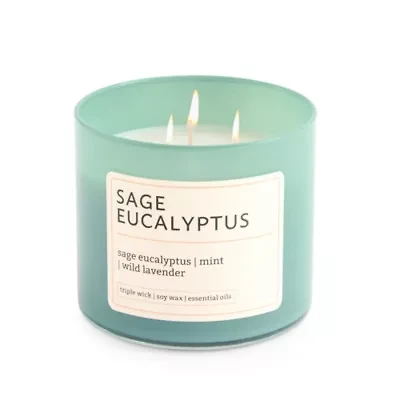 Distant Lands 14oz Sage Eucalyptus 3-Wick Scented Jar Candle
