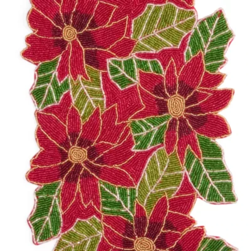 Homewear Festive Beaded Poinsettia Centerpiece Table Runner