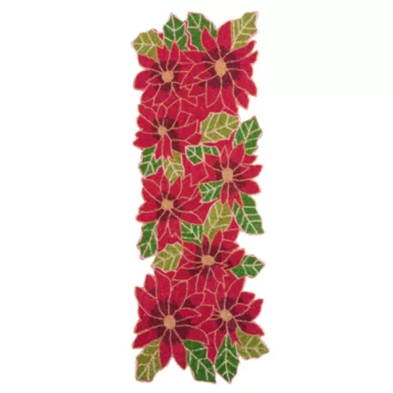 Homewear Festive Beaded Poinsettia Centerpiece Table Runner
