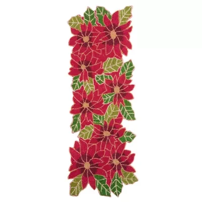 Homewear Festive Beaded Poinsettia Centerpiece Table Runner