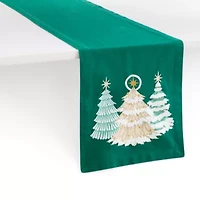 North Pole Trading Co. Green Christmas Tree Table Runner