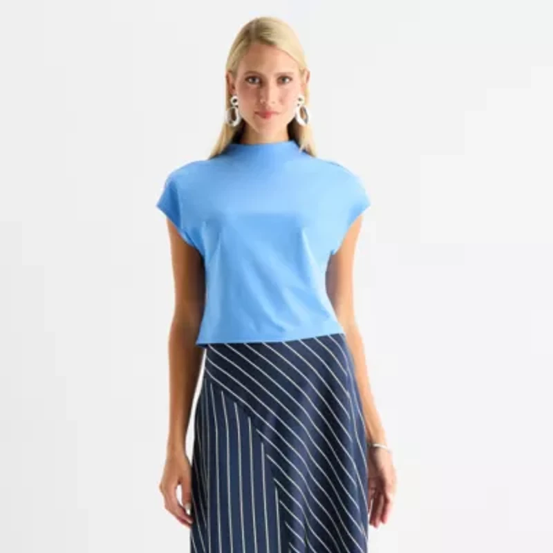 Worthington Womens Short Sleeve Mock Neck Top