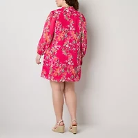 Jessica Howard Womens Plus Long Sleeve Floral Shift Dress