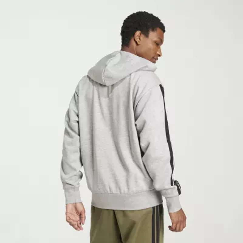 adidas 3 Stripe Full Zip Mens Hooded Long Sleeve Sweatshirt