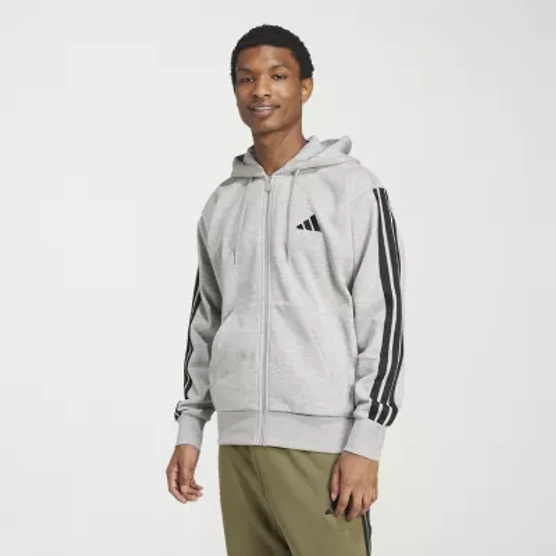 adidas 3 Stripe Full Zip Mens Hooded Long Sleeve Sweatshirt