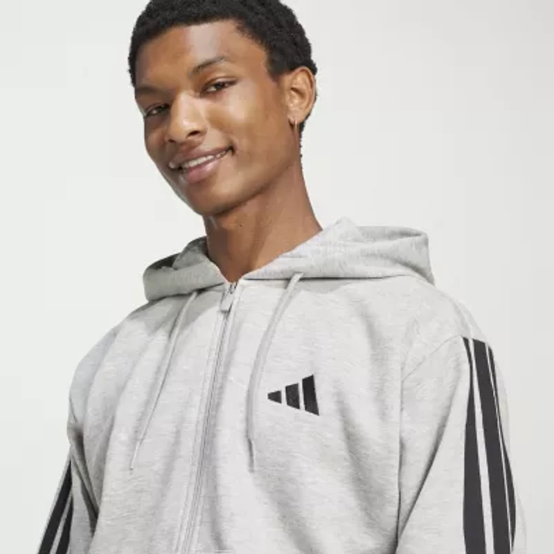 adidas 3 Stripe Full Zip Mens Hooded Long Sleeve Sweatshirt