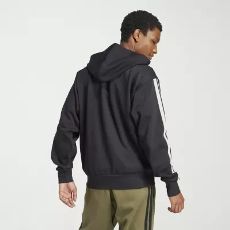 adidas 3 Stripe Full Zip Mens Hooded Long Sleeve Sweatshirt