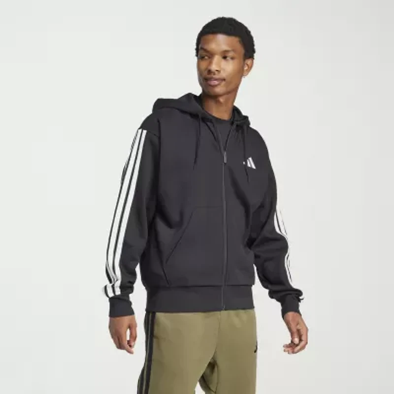 adidas 3 Stripe Full Zip Mens Hooded Long Sleeve Sweatshirt