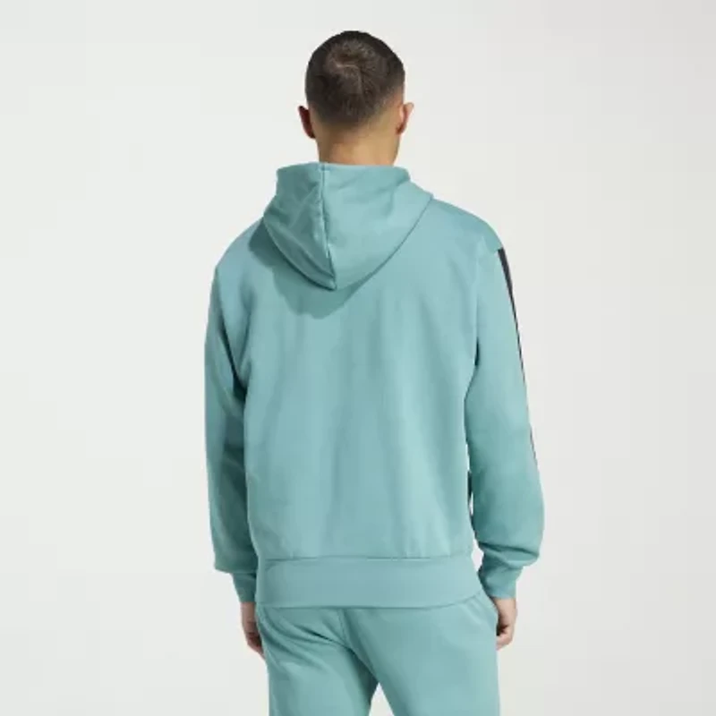 adidas 3 Stripe Full Zip Mens Long Sleeve Fleece Zipper Active Hoodie