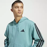 adidas 3 Stripe Full Zip Mens Long Sleeve Fleece Zipper Active Hoodie