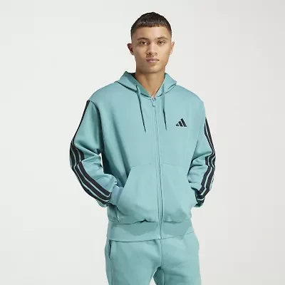 adidas 3 Stripe Full Zip Mens Hooded Long Sleeve Sweatshirt