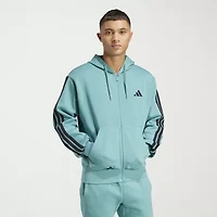 adidas 3 Stripe Full Zip Mens Long Sleeve Fleece Zipper Active Hoodie