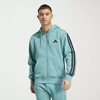 adidas 3 Stripe Full Zip Mens Long Sleeve Fleece Zipper Active Hoodie