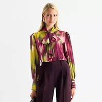 Worthington Womens V Neck Long Sleeve Blouse