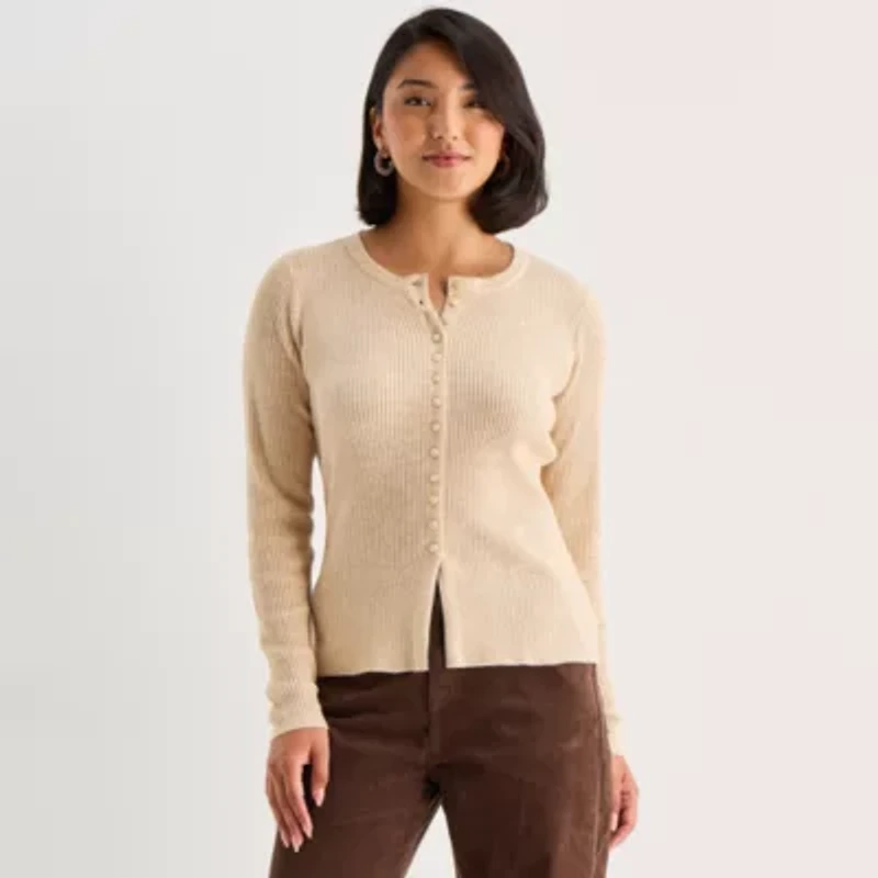 a.n.a Womens Crew Neck Long Sleeve Button Cardigan