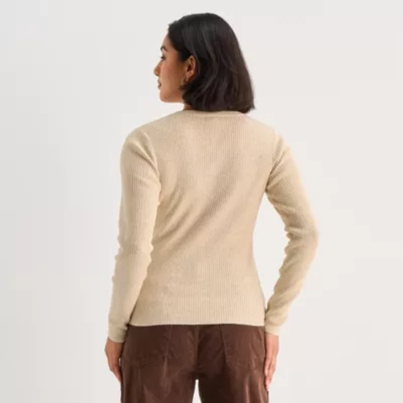 a.n.a Womens Crew Neck Long Sleeve Button Cardigan