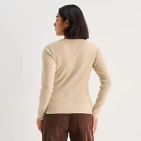 a.n.a Womens Crew Neck Long Sleeve Button Cardigan