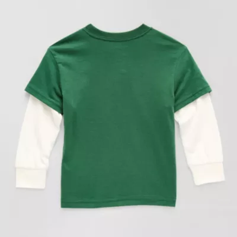Okie Dokie Toddler & Little Boys Round Neck Long Sleeve Regular Fit Graphic T-Shirt