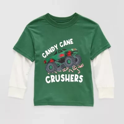 Okie Dokie Toddler & Little Boys Round Neck Long Sleeve Regular Fit Graphic T-Shirt