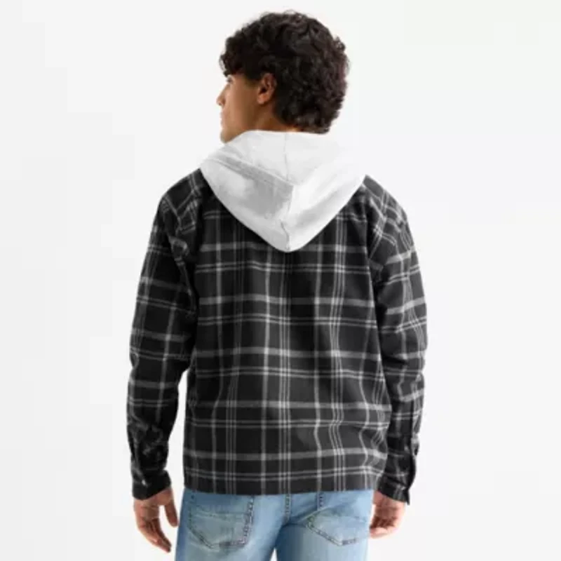 Arizona Mens Hooded Long Sleeve Regular Fit Flannel Shirt