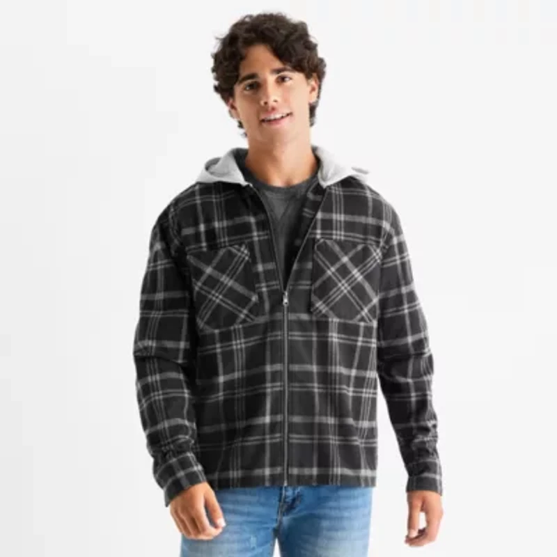 Arizona Mens Hooded Long Sleeve Regular Fit Flannel Shirt