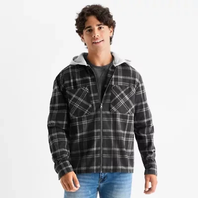 Arizona Mens Hooded Long Sleeve Regular Fit Flannel Shirt