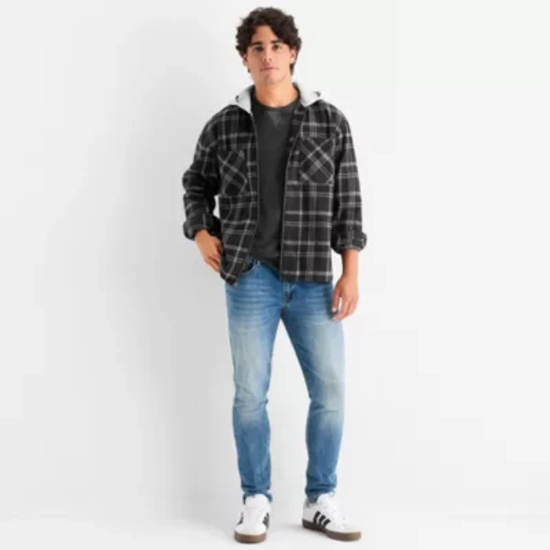 Arizona Mens Hooded Long Sleeve Regular Fit Flannel Shirt