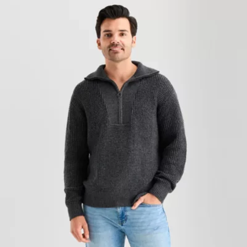 mutual weave Mens Long Sleeve Quarter-Zip Pullover Sweater
