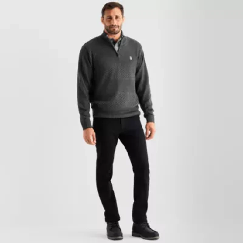 U.S. Polo Assn. Textured Mens Mock Neck Long Sleeve Quarter-Zip Pullover Sweater